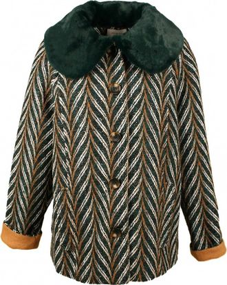 Skies Are Blue Clothing Womens Chevron Tweed Coat In Green
