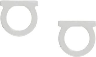 Ferragamo Silver Gancini Logo Stud Earrings