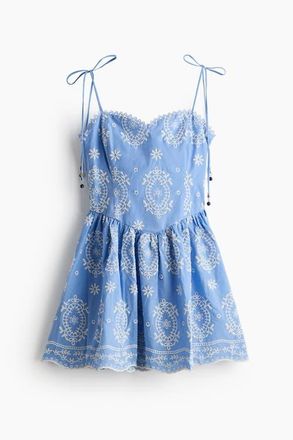 H&M Embroidered Tie-strap Dress in Light Blue/patterned at Nordstrom, Size Xx-Large