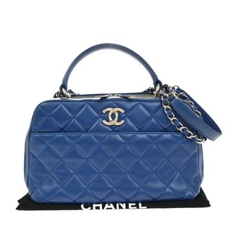 Chanel Trendy Cc Bowling Bag Quilted Lambskin Blue Leather Handbag (Pre-Owned)