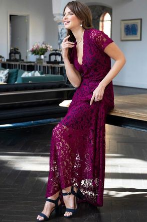 Hot Squash V Neck Lace Maxi Dress