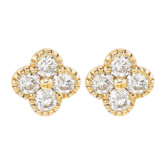 Suzy Levian 14K Yellow Gold 2/5 CTTW Diamond Clover Stud Earrings