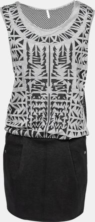 Faith Connexion Monochrome Abstract Print Jersey Mesh Back Sleeveless Tank Dress