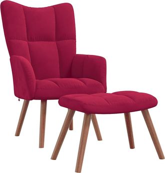 vidaXL Sill&oacute;n De Relax Con Taburete Terciopelo Rojo Tinto Vidaxl