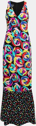 Moschino Boutique Moschino Black Multicolor Floral Print Crepe Maxi Dress