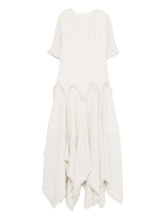Miau by Clara Rotescu fringed maxi dress - women - Cotton/Wool/Polyamide - 36 - White