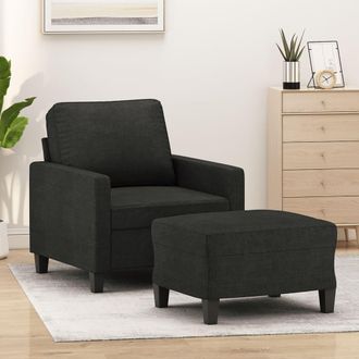 vidaXL Sill&oacute;n Con Taburete Tela Negro 60 Cm Vidaxl