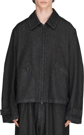 Yohji Yamamoto Zip Front Denim Jacket in Black at Nordstrom, Size Xx-Large