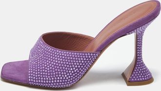 Amina Muaddi Black Suede Lupita Crystal Embellished Slide Sandals