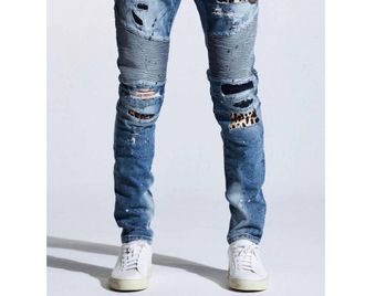 Embellish Mens Laguna Biker Jean In Blue Patchwork