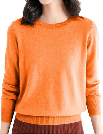 Generic Womens Sweaters Wool Base Layer Shirt Tops Crewneck Long Sleeve Travel Hiking Tee Pullover Sweater Comfort Knit Sweaters for Women Active Wear