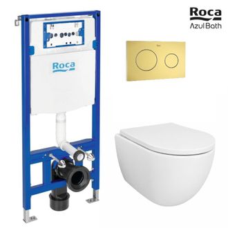 Roca Bastidor Empotrado Roca Duplo Cisterna Empotrada Y Pulsador Pl10 Oro Cepillado Con Inodoro Suspendido Swiss 53 Cm Tornado Y Soft-close De Azul Bath