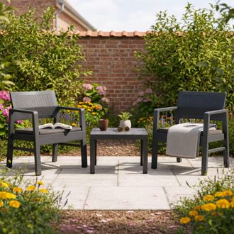 Dmora Dmora Ensemble DExt&eacute;rieur Avec Deux Fauteuils Et Table Basse, Fabriqu&eacute; En Italie, Ensemble De Balcon Imperm&eacute;able, Couleur Anthracite