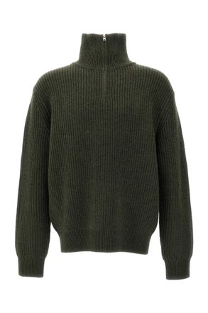 A.P.C. Green Daniel Funnel Neck Zip Wool Sweater