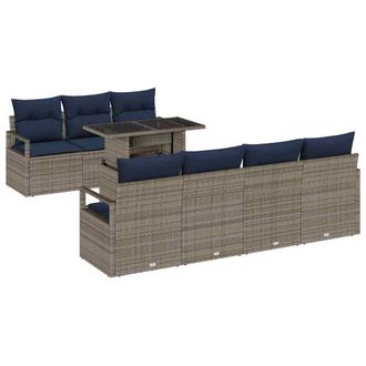 vidaXL Set Divano Da Giardino 8 Pz 7-numero Di Posti Grigio E Blu Navy Vidaxl