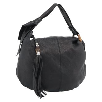 Gucci Vintage Bamboo Shoulder Bag Nylon Black Leather Handbag (Pre-Owned)