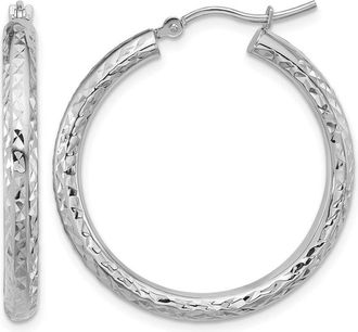 Diamond2Deal 14k Gold Diamond-cut 3x30mm Round Hoop Earrings