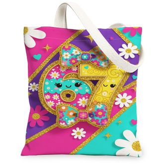 Generic Floral Canvas Tote Bags, Playful Bow Pattern Reusable Grocery Bags, Lightweight Washable Shoulder Strap Canvas for Shopping, Peach, 13x15 Inch