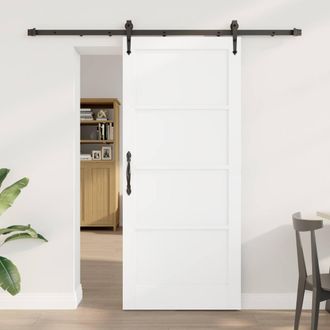 Berkfield Home Sliding Door with Hardware Set White 78x202 cm Solid Wood Pine
