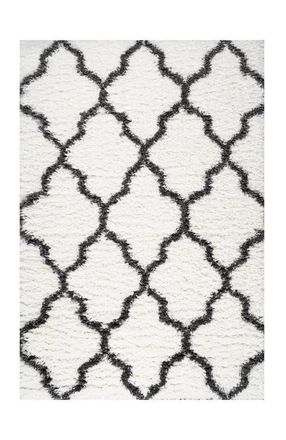 Jonathan Y Designs Marrakesh Shag Trellis Area Rug in Ivory/charcoal at Nordstrom, Size 2Ft 0In X 8Ft 0In