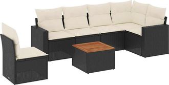 vidaXL Vidaxl - Set De Comedor De Jard&iacute;n 7 Pzas Y Cojines Rat&aacute;n Sint&eacute;tico Negro