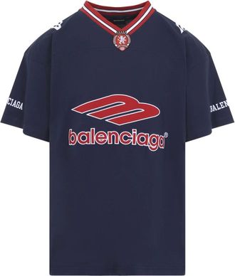Balenciaga T-Shirts, male, Blue, Size: XL 3B Football V-neck T-shirt Oversized