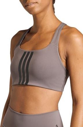 adidas Opt 3-Stripes Low Impact Sports Bra in Charcoal/Black at Nordstrom Rack, Size X-Large