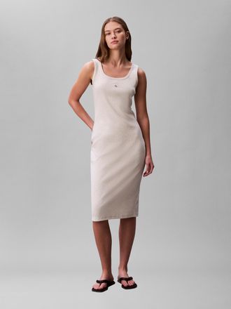 Calvin Klein Jeans Minikleid CALVIN KLEIN JEANS BABY RIB WOVEN LABEL, Damen, Gr. XXL (46), N-Gr, vanilla heather, Jersey, Obermaterial: 95% Baumwolle, 5% Elasthan, unifa