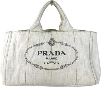 Prada White Cotton Handbag Tote Bag (Pre-Owned)