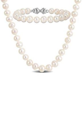 Delmar Cultured Pearl Necklace & Bracelet Set, 7.5-8.5mm in White at Nordstrom Rack