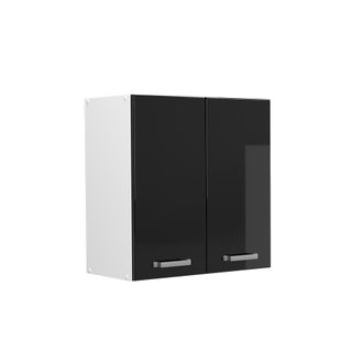 Vicco Mueble Alto Universal R-line, Negro Brillo Intenso, 60 Cm Con Puertas