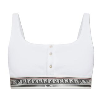 Versace Ondergoed, Dames, Wit, XL, Katoen, Geribbelde Bralette van Katoenjersey