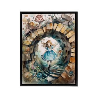 Artery8 Alice In Wonderland Watercolour Framed Canvas Wall Art Print in Beige | Size: W24 x H32