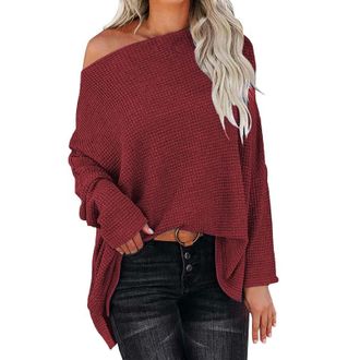 Generic Off The Shoulder Jumpers for Women Womens Off Shoulder Long Sleeve Oversized Pullover Sweater Knit Jumper Loose Tops Jumpers Women Sales Travel Essent