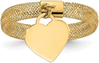 Diamond2Deal 14k Yellow Gold Woven Mesh Stretch Polished Heart Charm Ring
