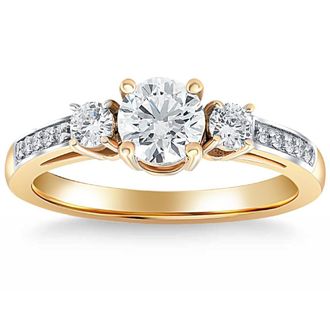 Pompeii3 1 Ct T. W. Round Cut Three Stone Diamond Engagement Ring Lab Grown Gold