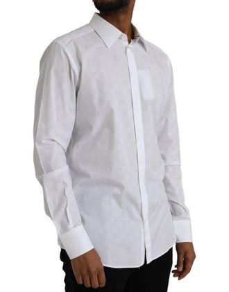 Dolce & Gabbana Mens White Polka Dotted Cotton Dress Gold Shirt
