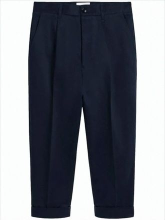 Ami Tailored Blue Straight Pants With Button Closure