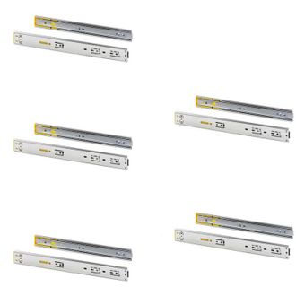 Emuca Emuca - Lote De 5 Juegos De Gu&iacute;as Para Cajones, De Bolas, Altura 45mm, Profundidad 550mm, Extracci&oacute;n Total, Con Push, Cierre Suave, Cincado