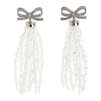 Self Portrait Bow Beaded Waterfall Earrings - female - Self Portrait - Earrings - Gray - ONE SIZE - Accessories