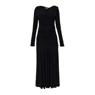Ganni Gekreukte Jurk - Dames - Maxi kleedjes - Zwart - S - Polyester - Kleedjes