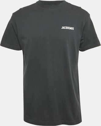 Jacquemus Navy Blue Logo Print Cotton Crew Neck T-Shirt