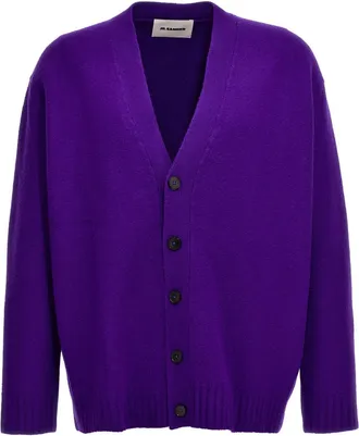 Jil Sander Purple Solid V-Neck Cardigan