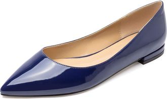Castamere Womens Low Heels Casual Comfortable Ballet Pointed Toe Slip-On Flats Shoes Blue Navy Patent Pumps UK 8.5