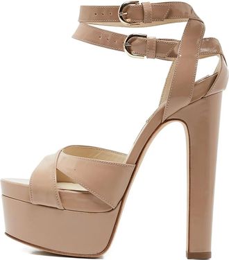 Brian Atwood 145 mm lakleren sandalen met plateauzool - Beige