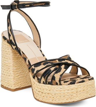Dolce Vita Danila Piped Platform Sandal in Leopard Raffia at Nordstrom, Size 6.5