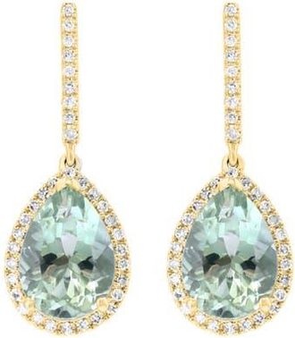 Effy 14K Yellow Gold Green Amethyst & Diamond Halo Drop Earrings in 14K Gold at Nordstrom
