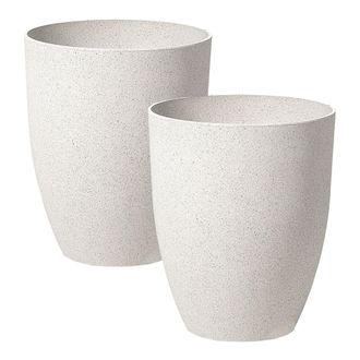 Beliani Conjunto De 2 Macetas De Mezcla De Piedra Blanco Crema 43 Cm Poliresina Croton