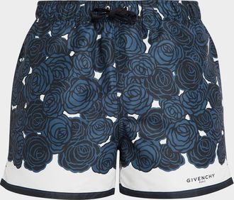 Givenchy Men & apos;s Short-Length Rose-Print Nylon Swim Trunks
