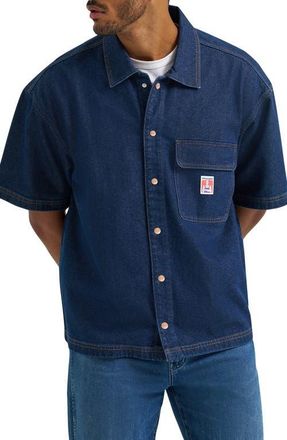 Wrangler Short Sleeve Denim Overshirt in Rinsed at Nordstrom, Size Xx-Large